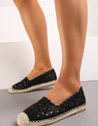  Espadrile negre cu parte superioară perforată și talpă plată împletită Plicia