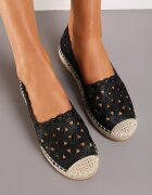  Espadrile negre cu parte superioară perforată și talpă plată împletită Plicia
