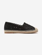  Espadrile negre cu parte superioară perforată și talpă plată împletită Plicia