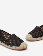  Espadrile negre cu parte superioară perforată și talpă plată împletită Plicia