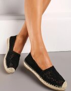  Espadrile Negre pe Talpă Plată Împletită cu Bot Perforat Qianatia