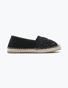  Espadrile Negre pe Talpă Plată Împletită cu Bot Perforat Qianatia