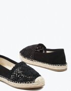  Espadrile Negre pe Talpă Plată Împletită cu Bot Perforat Qianatia