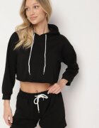 exmoda Komplet Negru De trening din bumbac Bluză cu glugă Croi scurt și Pantaloni scurți Ralophea