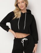 exmoda Komplet Negru De trening din bumbac Bluză cu glugă Croi scurt și Pantaloni scurți Ralophea