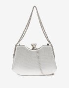 fashion&bags Geantă Plic Trapezoidală Argintie din Material Strălucitor cu Lanț Detașabil Geriora