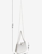 fashion&bags Geantă Plic Trapezoidală Argintie din Material Strălucitor cu Lanț Detașabil Geriora