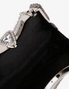 fashion&bags Geantă Plic Trapezoidală Argintie din Material Strălucitor cu Lanț Detașabil Geriora