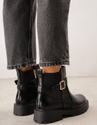 fashion&bella Botine cu curea cu cataramă și inserție elastică pe talpă cu profil Cerumma Negre