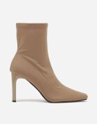 fashion belle Botine bej închis tip șosetă cu toc bloc și vârf ascuțit Atine