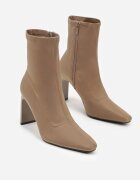 fashion belle Botine bej închis tip șosetă cu toc bloc și vârf ascuțit Atine
