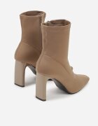 fashion belle Botine bej închis tip șosetă cu toc bloc și vârf ascuțit Atine