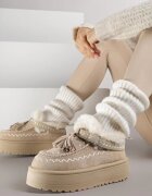 fashion&bella Cizme de zăpadă Bej cu Talpă Groasă cu Franjuri și Broderie Linodis