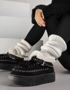 fashion&bella Ghete de zăpadă Negre cu Talpă Groasă cu Franjuri și Broderie Linodis