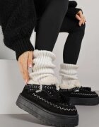 fashion&bella Ghete de zăpadă Negre cu Talpă Groasă cu Franjuri și Broderie Linodis