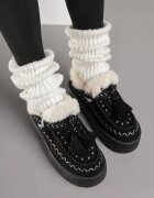 fashion&bella Ghete de zăpadă Negre cu Talpă Groasă cu Franjuri și Broderie Linodis
