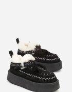 fashion&bella Ghete de zăpadă Negre cu Talpă Groasă cu Franjuri și Broderie Linodis