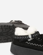 fashion&bella Ghete de zăpadă Negre cu Talpă Groasă cu Franjuri și Broderie Linodis