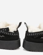 fashion&bella Ghete de zăpadă Negre cu Talpă Groasă cu Franjuri și Broderie Linodis
