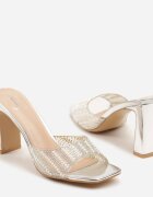 fashion belle Papuci Argintii cu toc decorate cu zirconii Merania