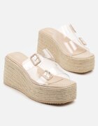 fashion&bella Papuci Bej pe pană împletită cu barete transparente și catarame Lunirea