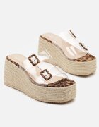 fashion&bella Papuci cu imprimeu de leopard pe platformă împletită cu barete transparente și catarame Lunirea