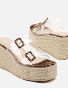 fashion&bella Papuci cu imprimeu de leopard pe platformă împletită cu barete transparente și catarame Lunirea