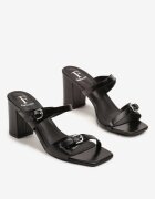 fashion&bella Papuci Negri cu toc gros Decorați cu catarame Zarirene