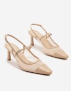 fashion&bella Sandale Bej cu toc cui fără călcâi cu parte superioară din plasă Orraina