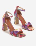 fashion belle Sandale Mov cu toc gros decorate cu model abstract Gavineas
