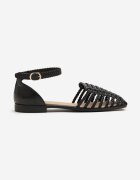 fashion belle Sandale Negre cu Barete Împletite Pellire