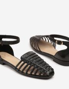fashion belle Sandale Negre cu Barete Împletite Pellire