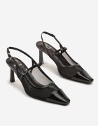 fashion&bella Sandale negre cu toc stiletto fără călcâi cu parte superioară din plasă Orraina