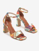 fashion belle Sandale Portocalii cu Toc Gros Decorate cu Model Abstract Gavineas