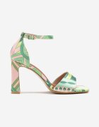 fashion belle Sandale verzi cu toc gros decorate cu model abstract Gavineas