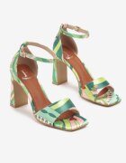fashion belle Sandale verzi cu toc gros decorate cu model abstract Gavineas