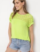 fashion Bluză Ajurată Verde deschisă din Viscoză Decorată cu Nasturi Elloria