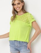 fashion Bluză Ajurată Verde deschisă din Viscoză Decorată cu Nasturi Elloria