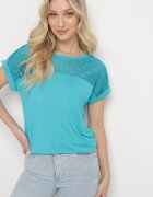 fashion Bluză Albastră Perforată din Viscoză Decorată cu Nasturi Elloria