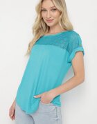 fashion Bluză Albastră Perforată din Viscoză Decorată cu Nasturi Elloria
