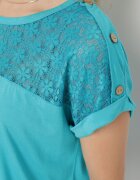 fashion Bluză Albastră Perforată din Viscoză Decorată cu Nasturi Elloria