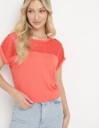 fashion Bluză Portocalie Ajurată din Viscoză Decorată cu Nasturi Elloria