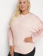 fashion Bluză Roz deschis cu Bumbac și Vâscoză cu Mâneci Tip LILIAC Decorată cu Zirconii Jovilena