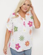 fashion Cămașă albă din In și Bumbac cu Imprimeu Floral cu Mânecă Scurtă Ambubia