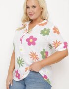 fashion Cămașă albă din In și Bumbac cu Imprimeu Floral cu Mânecă Scurtă Ambubia