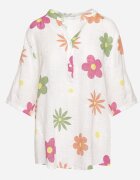 fashion Cămașă albă din In și Bumbac cu Imprimeu Floral cu Mânecă Scurtă Ambubia