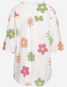 fashion Cămașă albă din In și Bumbac cu Imprimeu Floral cu Mânecă Scurtă Ambubia
