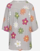 fashion Cămașă Gri din In și Bumbac Florală cu Mânecă Scurtă Ambubia