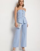 fashion Compleu Albastru Top cu Bască și nasturi decorativi și Pantaloni Largi Palesia