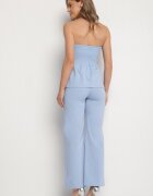 fashion Compleu Albastru Top cu Bască și nasturi decorativi și Pantaloni Largi Palesia